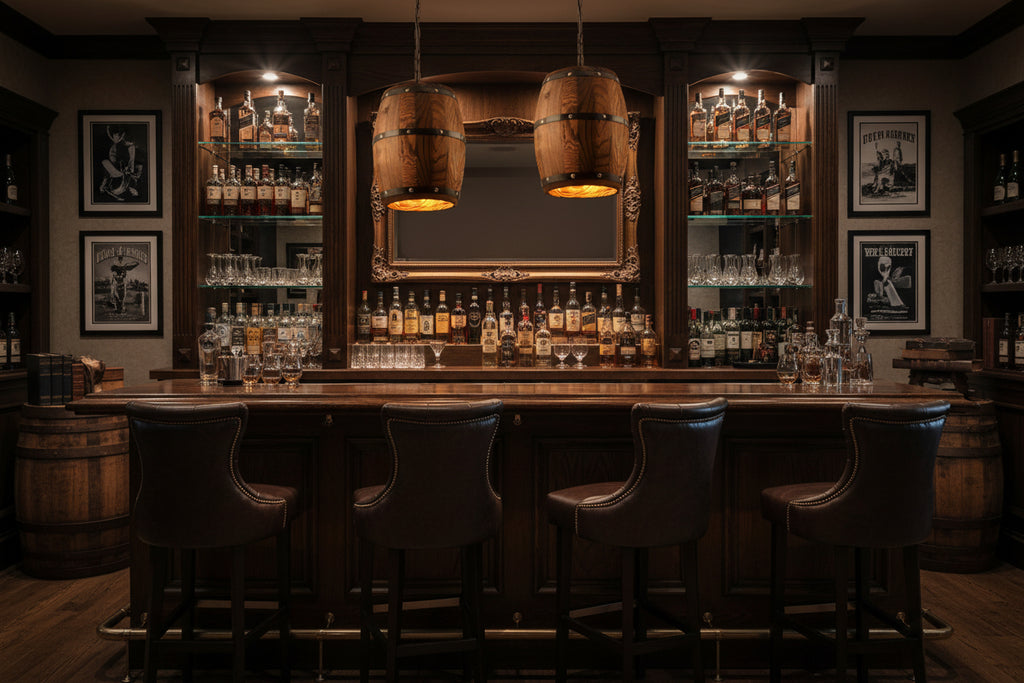 Rustic Whiskey Barrel Pendant Light – Luxury Wood Hanging Lamp for ManCave Bar