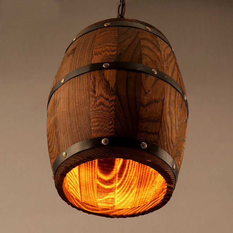 Rustic Whiskey Barrel Pendant Light – Luxury Wood Hanging Lamp for ManCave Bar