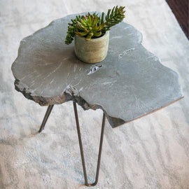 Live Edge Concrete Side Table | Industrial Accent Table