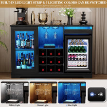 Load image into Gallery viewer, Wine Bar Cabinet with LED Lights &amp; Fridge(Lncluded), Mini Fridge Cabinet with Wine Storage, Human Body Sensor, Sideboard Buffet for Kitchen Dining Room, Black