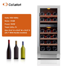 Load image into Gallery viewer, 15 Inch Wine Fridge, 28 Bottle Dual Zone Wine Cooler Refrigerator with Glass Door for Home/Office, Built-In &amp; Freestanding