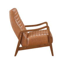 Load image into Gallery viewer, Brown Faux Leather Accent Chair – Modern Walnut Rubberwood Lounge Chair