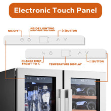 Load image into Gallery viewer, 24 Inch Wine and Beverage Refrigerator, Hold 60 Cans and 21 Bottles Dual Zone Wine Fridge with Glass French Door, Built-In or Freestanding