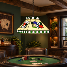 Load image into Gallery viewer, 18” Tiffany-Style Poker Stained Glass Pendant Light - Antique Bronze