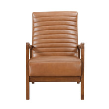 Load image into Gallery viewer, Brown Faux Leather Accent Chair – Modern Walnut Rubberwood Lounge Chair