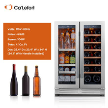 Load image into Gallery viewer, 24 Inch Wine and Beverage Refrigerator, Hold 60 Cans and 21 Bottles Dual Zone Wine Fridge with Glass French Door, Built-In or Freestanding