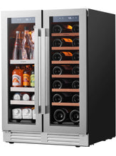 Load image into Gallery viewer, 24 Inch Wine and Beverage Refrigerator, Hold 60 Cans and 21 Bottles Dual Zone Wine Fridge with Glass French Door, Built-In or Freestanding