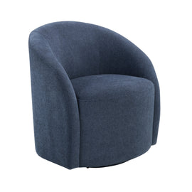 Blue Bouclé Swivel Barrel Chair – Luxury Modern Accent Chair with 360° Metal Base
