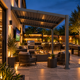 8 x 12 FT Wall-Mounted Aluminum Louvered Pergola