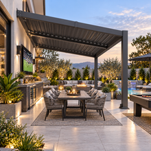 Load image into Gallery viewer, 8 x 12 FT Wall-Mounted Aluminum Louvered Pergola