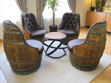 Load image into Gallery viewer, Luxury Whiskey &amp; Wine Barrel Captain Chair Corner Set — Two Chairs &amp; Corner Table (October Pre-Order)