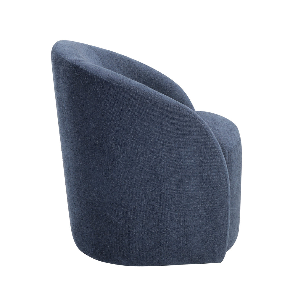 Blue Bouclé Swivel Barrel Chair – Luxury Modern Accent Chair with 360° Metal Base