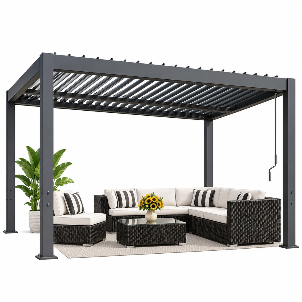Aluminum Louvered Pergola with Adjustable Roof & Drainage System