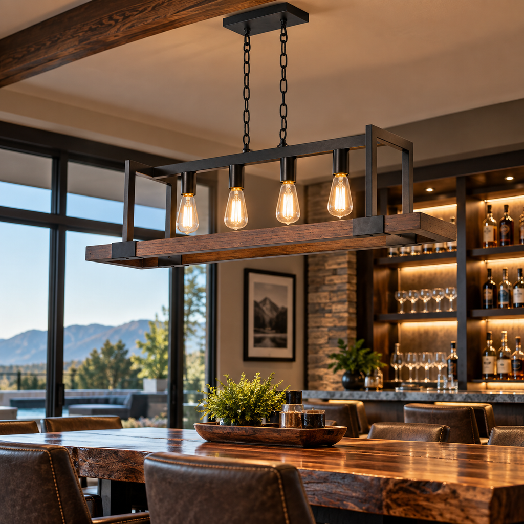Antonio 4-Light Wood & Black Linear Chandelier