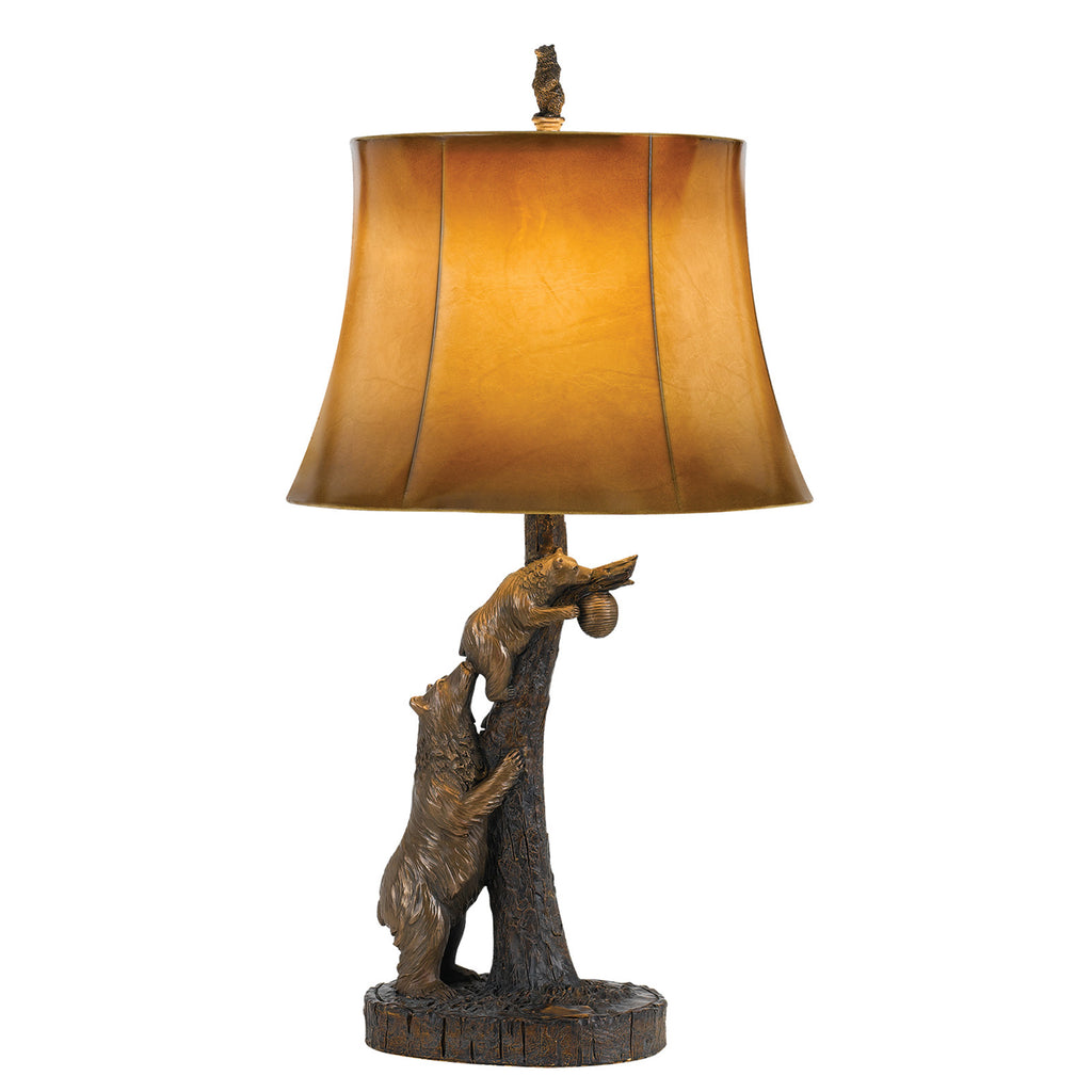 Cal Lighting Bear & Cub Resin Table Lamp with Leatherette Shade - Antique Bronze