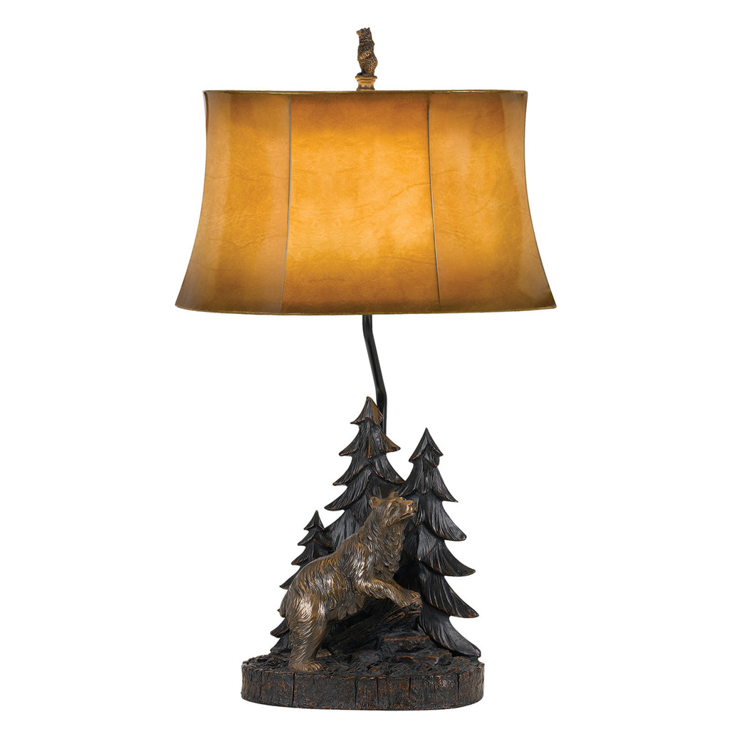 Cal Lighting Forest Bear Resin Table Lamp with Leatherette Shade - Antique Bronze