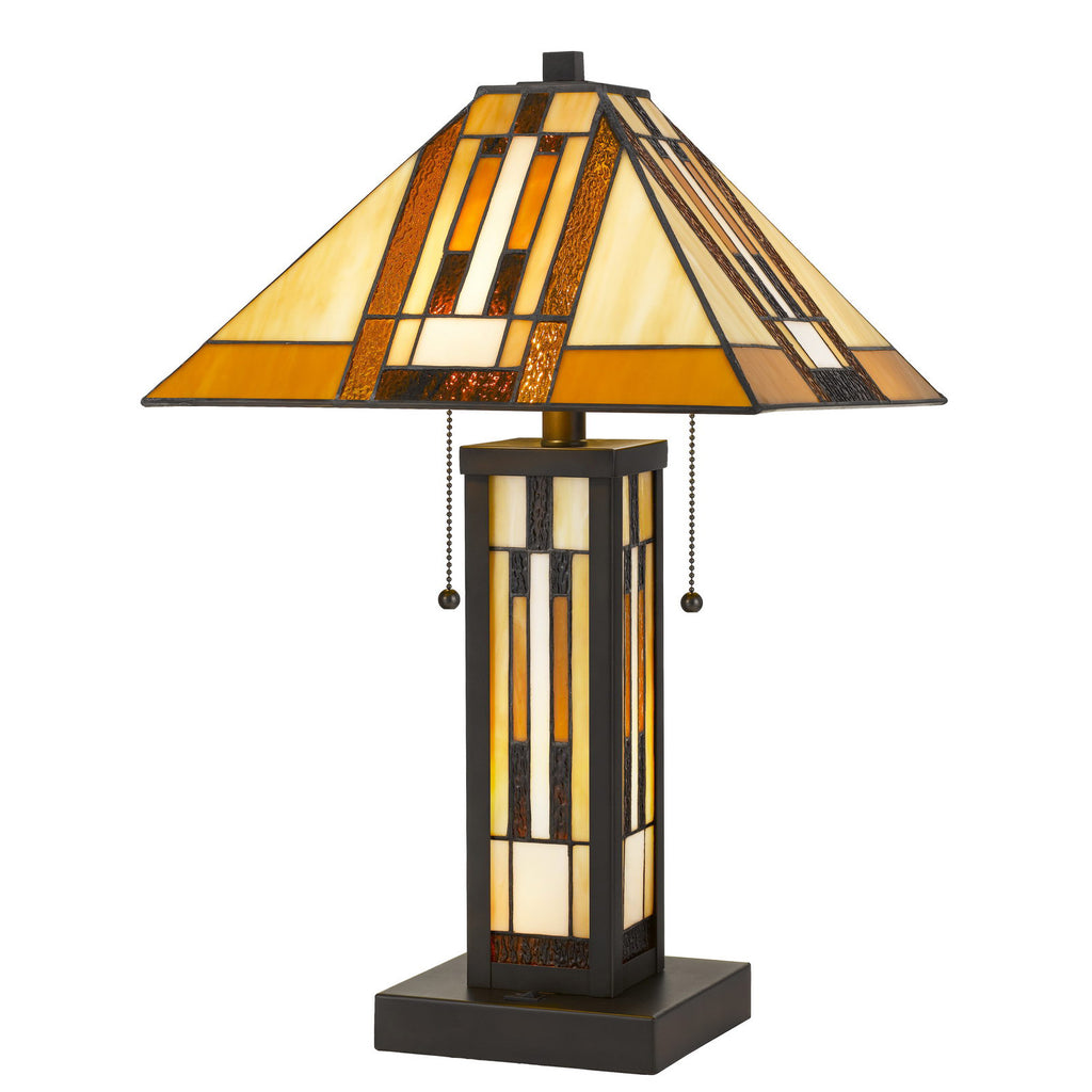 Cal Lighting Tiffany Art Glass Table Lamp with Night Light - Dark Bronze