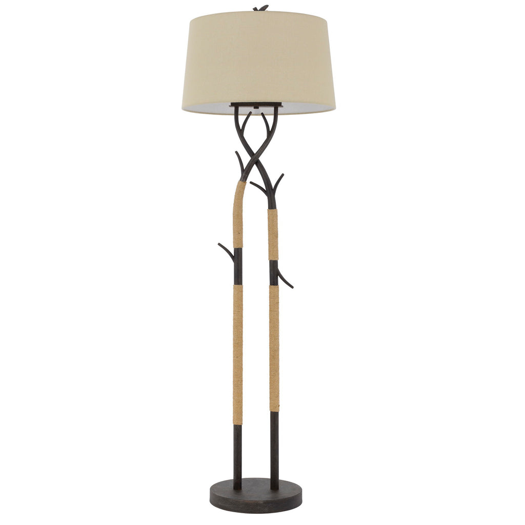 Cal Lighting Pecos Tree Branch Floor Lamp with Linen Shade - Black Iron