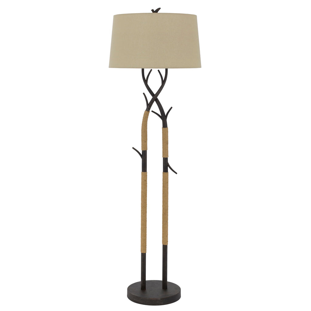 Cal Lighting Pecos Tree Branch Floor Lamp with Linen Shade - Black Iron