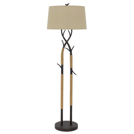 Cal Lighting Pecos Tree Branch Floor Lamp with Linen Shade - Black Iron