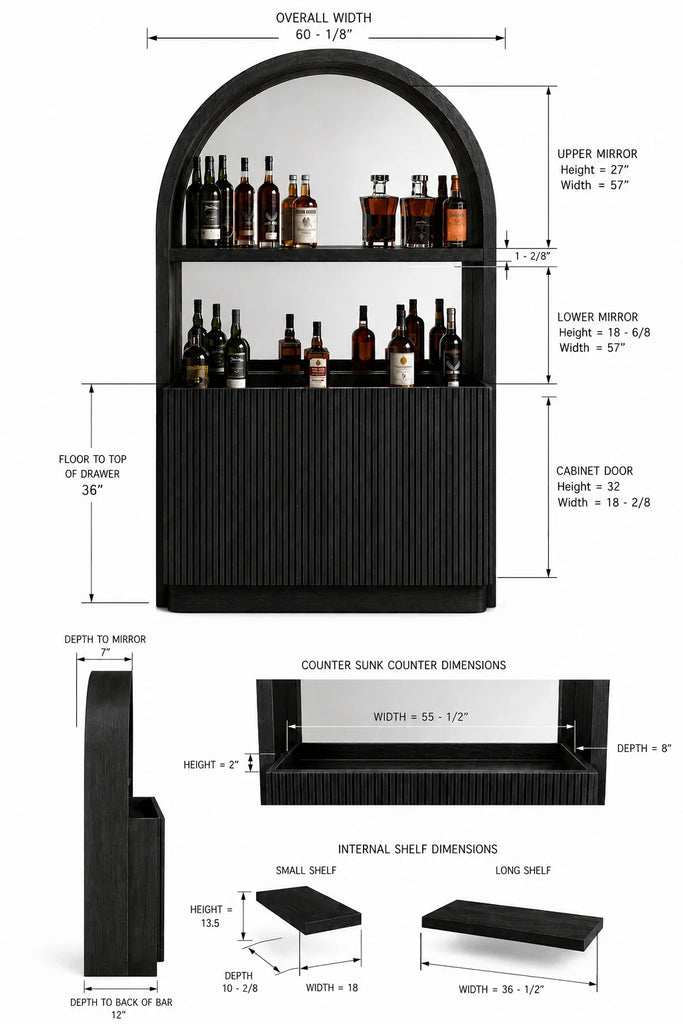 60-Inch Solid Wood Back Bar with LED Lighting