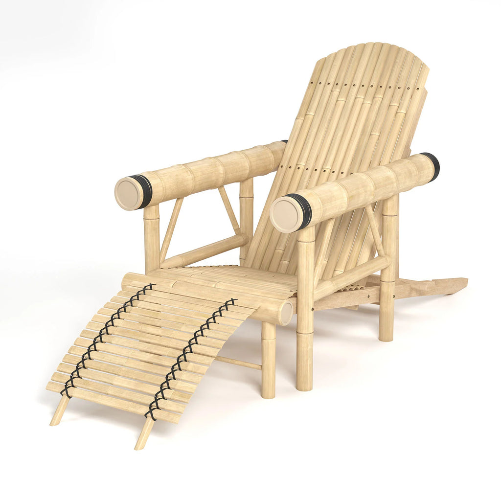 Bamboo Tiki Reclining Lounge Chair With Footrest – Natural Bamboo