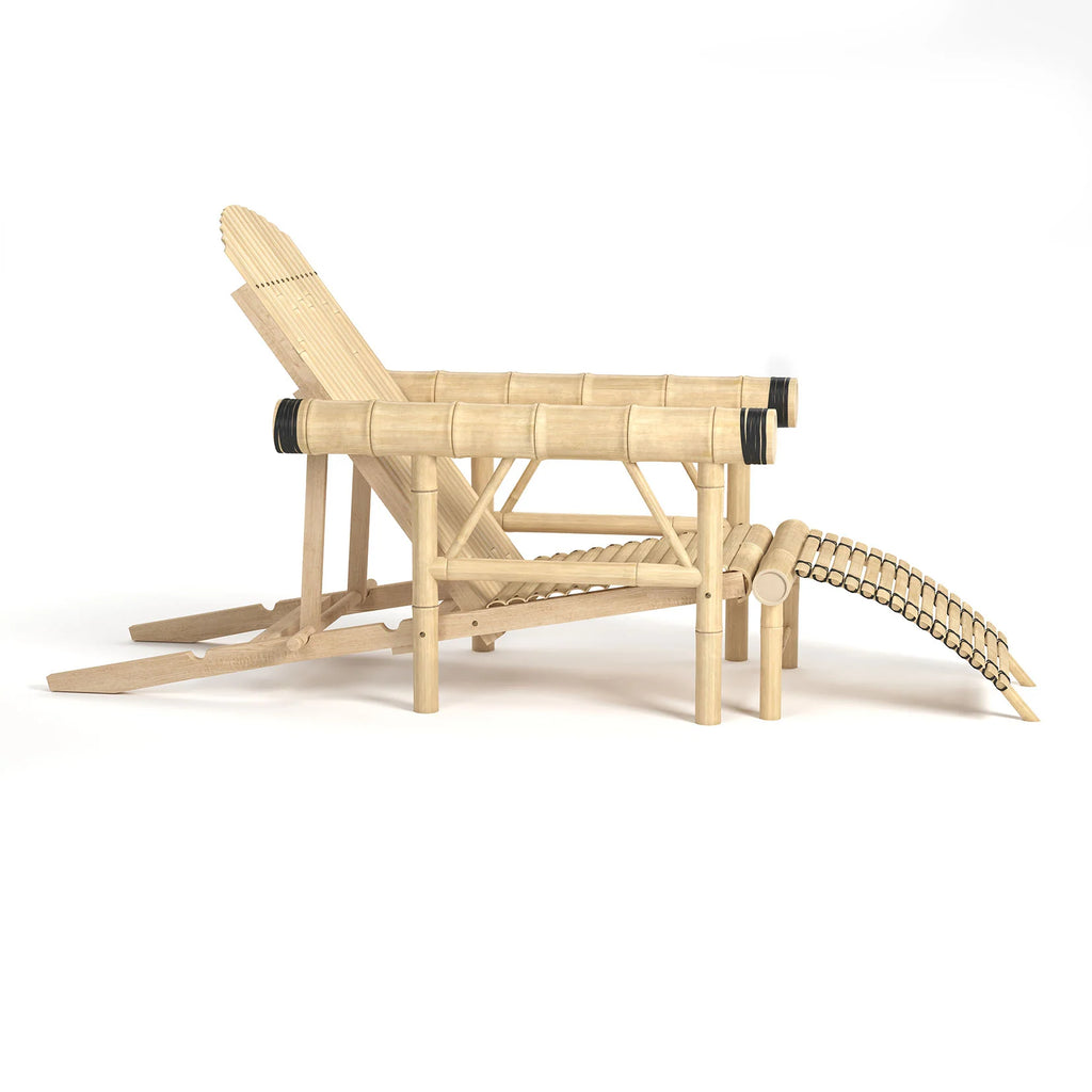 Bamboo Tiki Reclining Lounge Chair With Footrest – Natural Bamboo