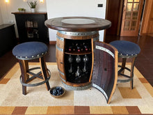 Load image into Gallery viewer, Whiskey &amp; Wine Barrel Pub Set — Limited Colorways, Glass Top, Cabinet Storage