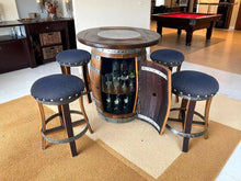 Load image into Gallery viewer, Whiskey &amp; Wine Barrel Pub Set — Limited Colorways, Glass Top, Cabinet Storage