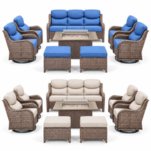 Load image into Gallery viewer, Luxury 8-Piece Outdoor Wicker Patio Furniture Set with Fire Pit Table
