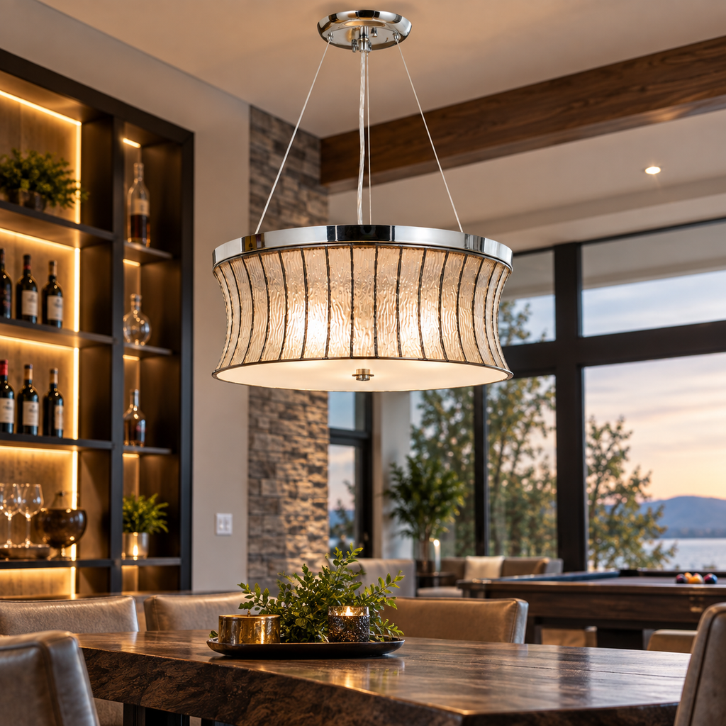 Cal Lighting 3-Light Glass Pendant - Chrome