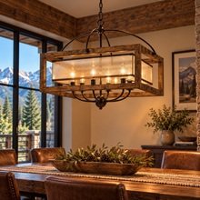 Load image into Gallery viewer, Cal Lighting 6-Light Wood &amp; Metal Square Chandelier