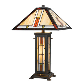 Cal Lighting Tiffany Stained Glass Table Lamp with Night Light