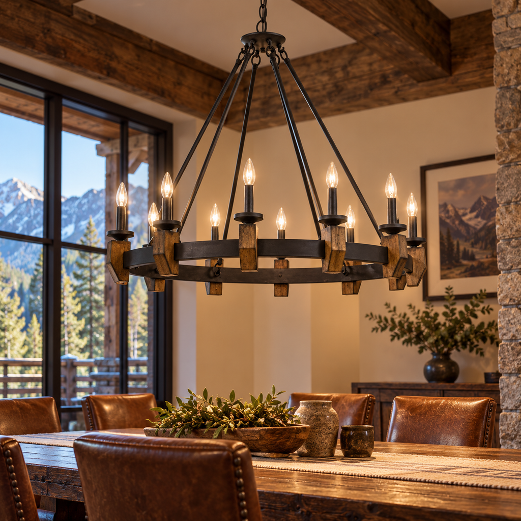 Cal Lighting Cruz 12-Light Metal & Wood Chandelier- Bronze/Wood
