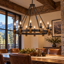 Load image into Gallery viewer, Cal Lighting Cruz 12-Light Metal &amp; Wood Chandelier- Bronze/Wood
