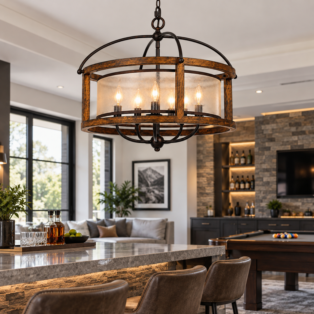 Cal Lighting Five-Light Round Wood & Metal Chandelier - Dark Bronze