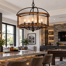 Load image into Gallery viewer, Cal Lighting Five-Light Round Wood &amp; Metal Chandelier - Dark Bronze