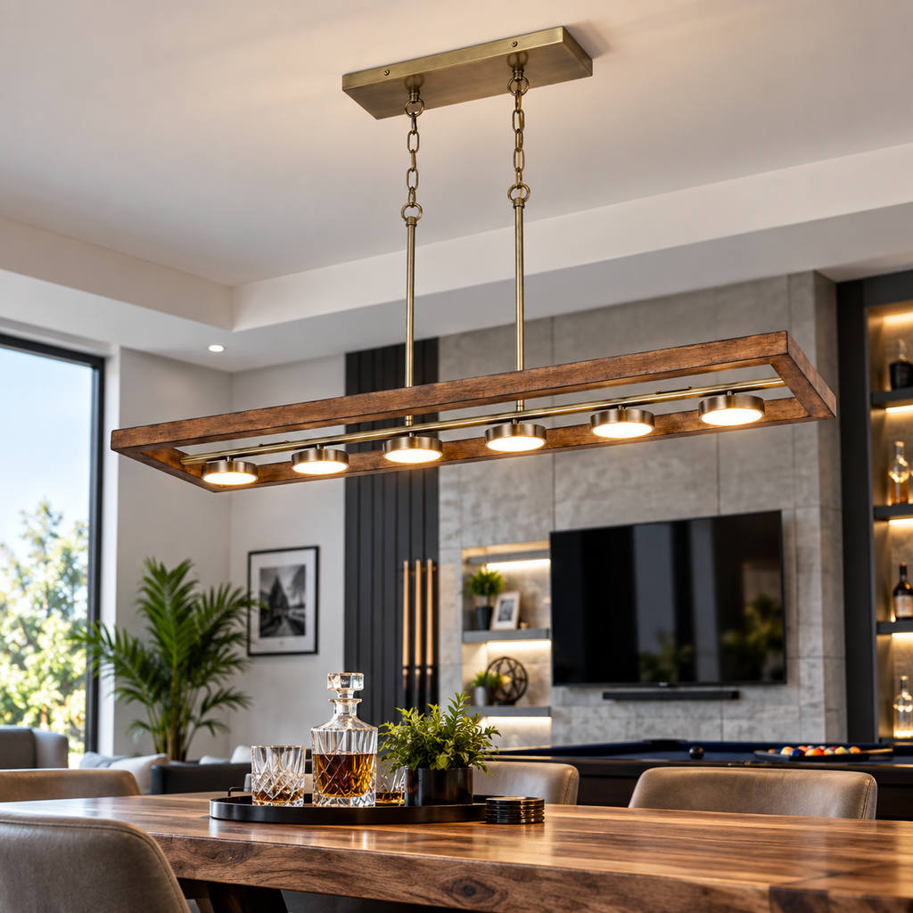 Cal Lighting Kelso 6-Light Dimmable Integrated LED Island Chandelier - Light Oak