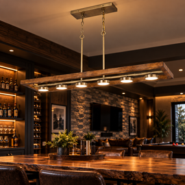 Cal Lighting Kelso 6-Light Dimmable Integrated LED Island Chandelier - Light Oak