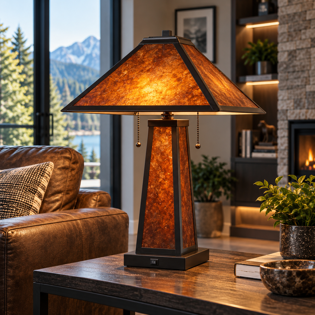 Cal Lighting Nogales Mission Style Mica Table Lamp with Night Light