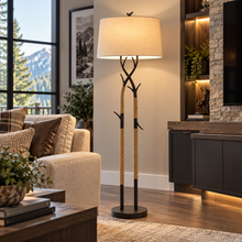 Load image into Gallery viewer, Cal Lighting Pecos Tree Branch Floor Lamp with Linen Shade - Black Iron