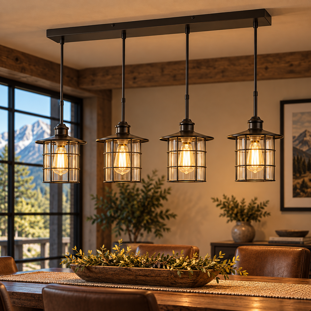 Cal Lighting Silverton 4-Light Linear Pendant - Dark Bronze