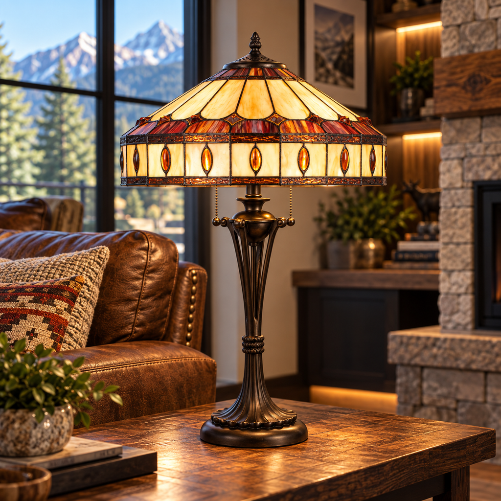 Cal Lighting Tiffany Art Glass Table Lamp - Black