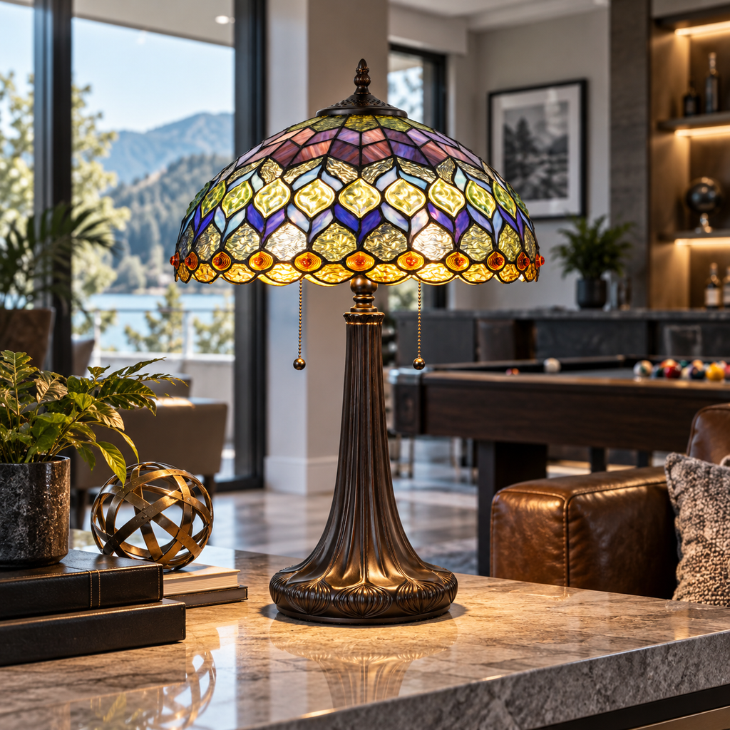 Cal Lighting Tiffany Multicolor Art Glass Table Lamp - Dark Bronze