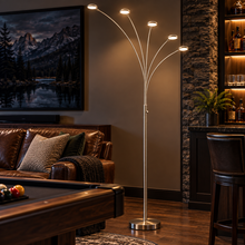 Load image into Gallery viewer, Cal Lighting Cremona 5-Light Integrated LED Arc Floor Lamp - Brushed Steel