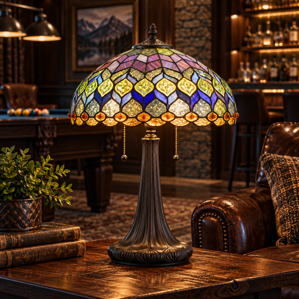 Cal Lighting Tiffany Multicolor Art Glass Table Lamp - Dark Bronze