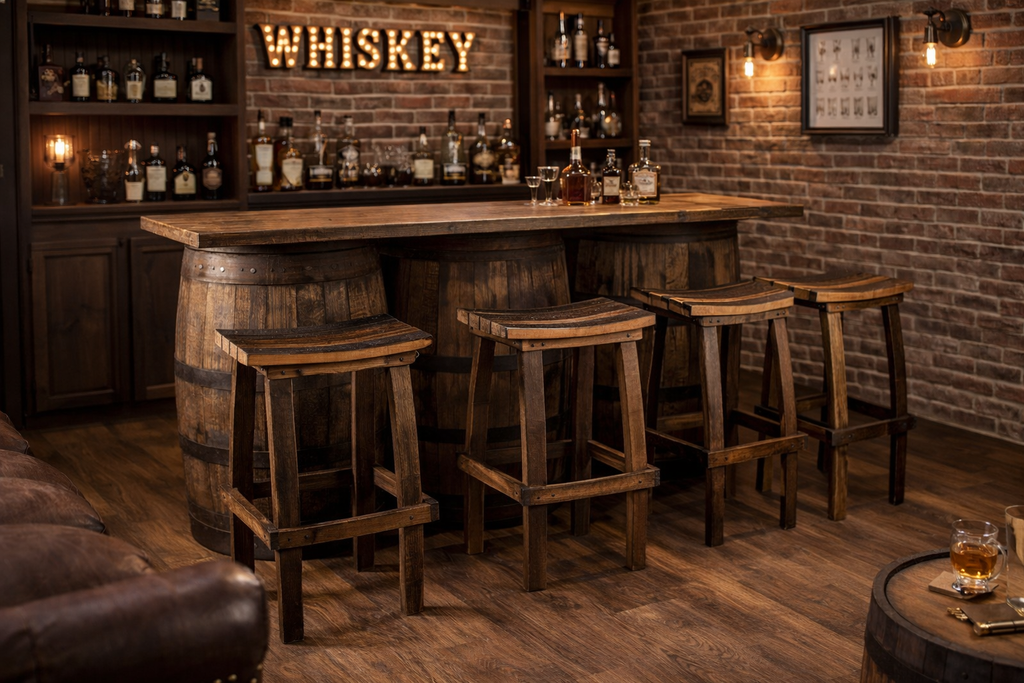 Whiskey Barrel Bar Stool | Reclaimed Stave Seating