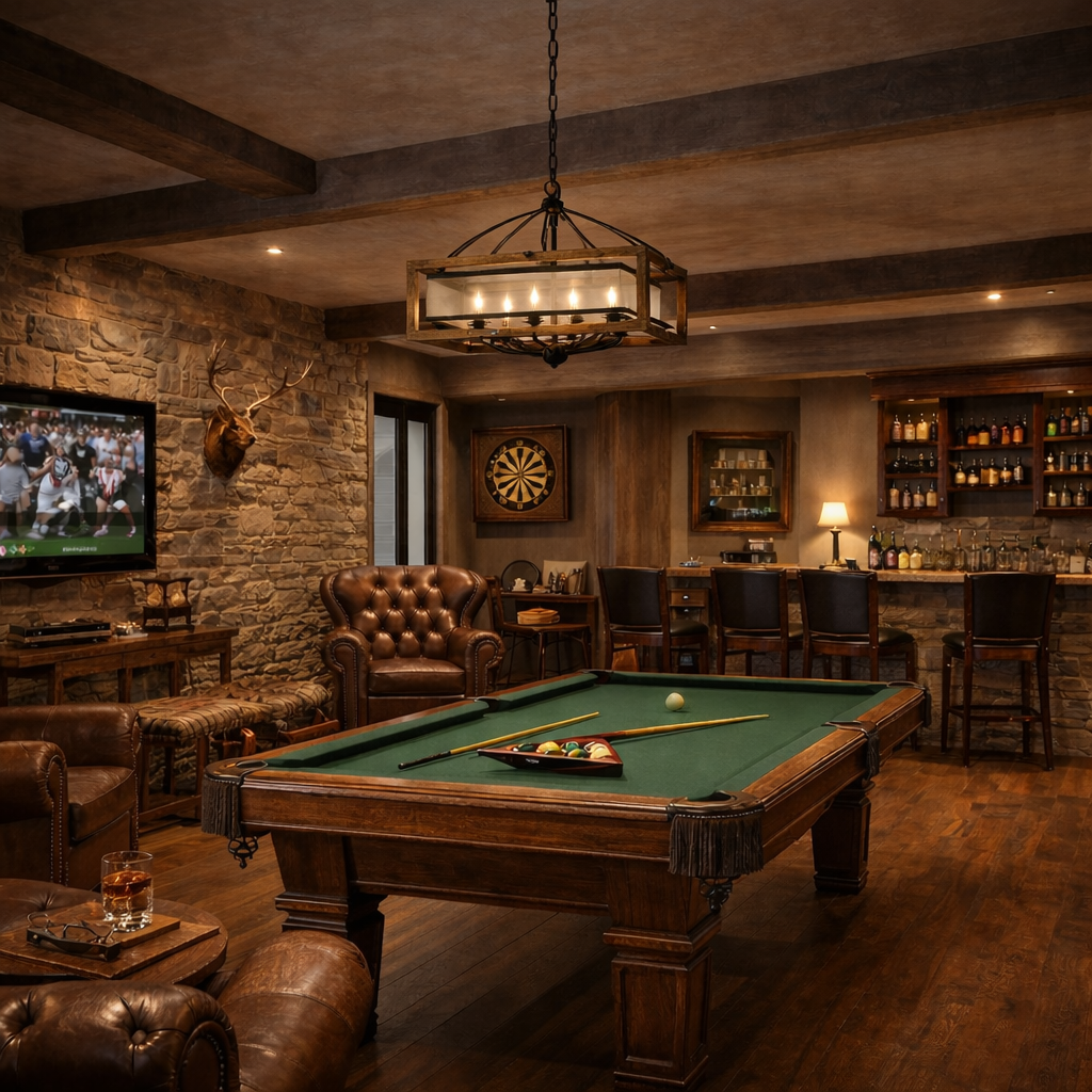 Square 6-Light Dark Bronze Chandelier for Mancave