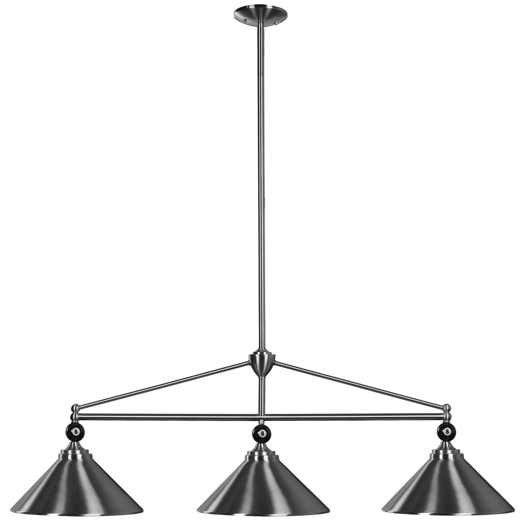 54-Inch 3-Shade Stainless Steel Billiard Light with 8-Ball Accents