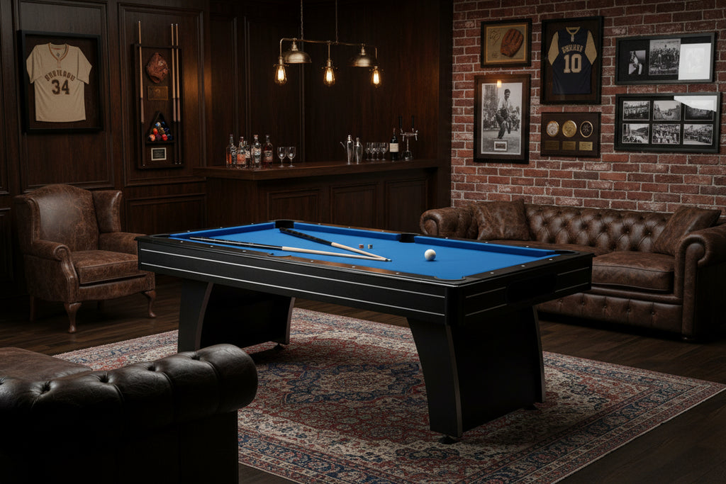 7 Ft Blue Felt Pool Table with Ball Return | Mancave